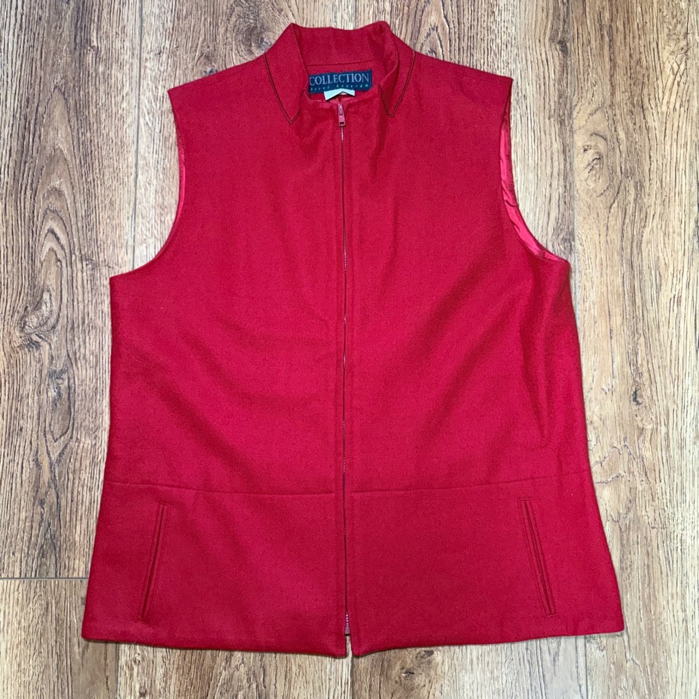 Harve Benard Collection Red Wool Blend Full Zip Mock Neck Vest Womens Size 8 y2k